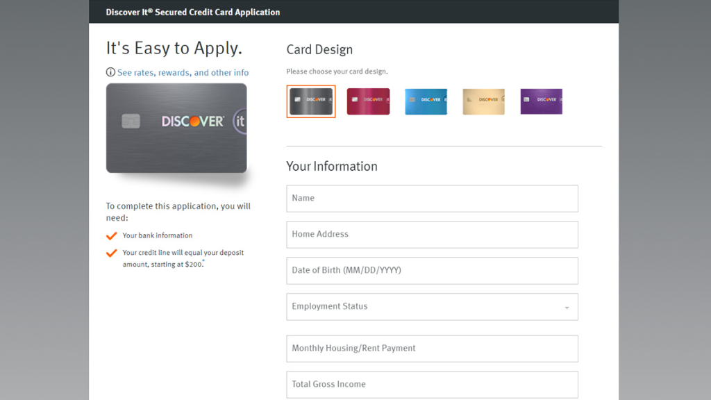 Discover It® Secured Credit Card application page