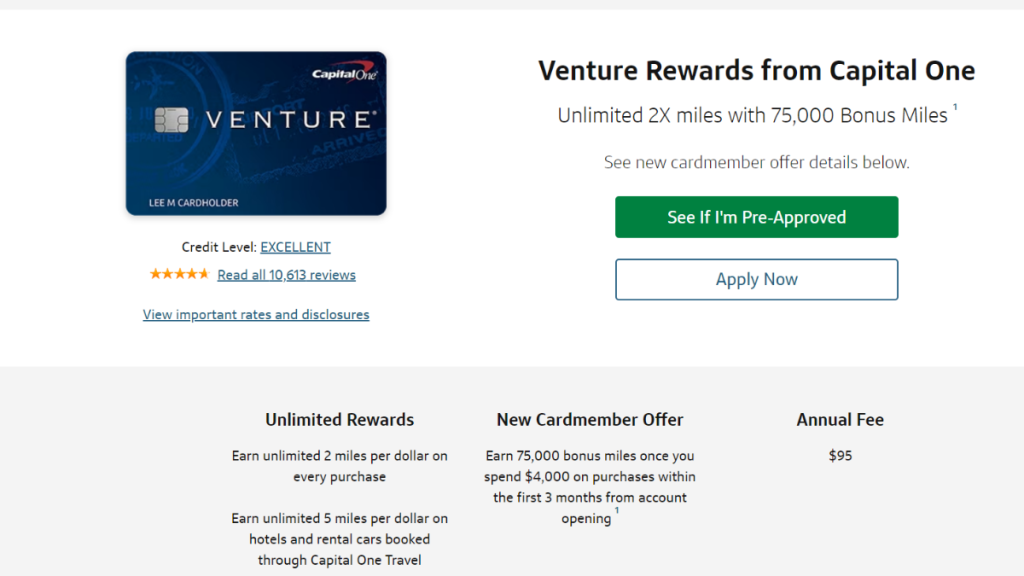 Capital One Venture Rewards Credit Card main page