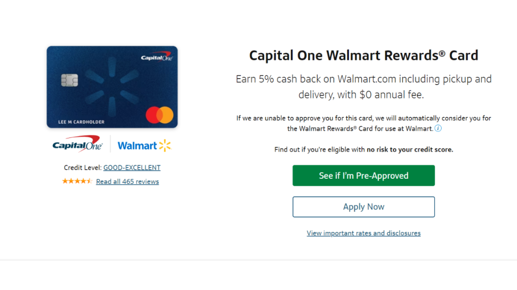 Capital One Walmart Rewards® Mastercard® home page