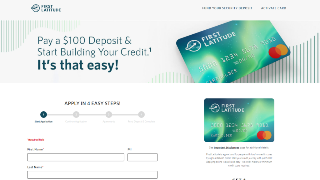 First Latitude Platinum Mastercard® Secured Credit Card home page