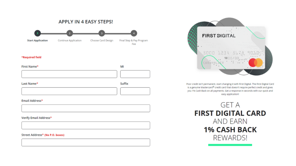 First Digital Mastercard® application page