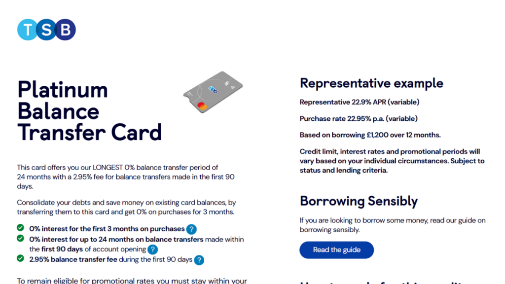 TSB Platinum Balance Transfer Card